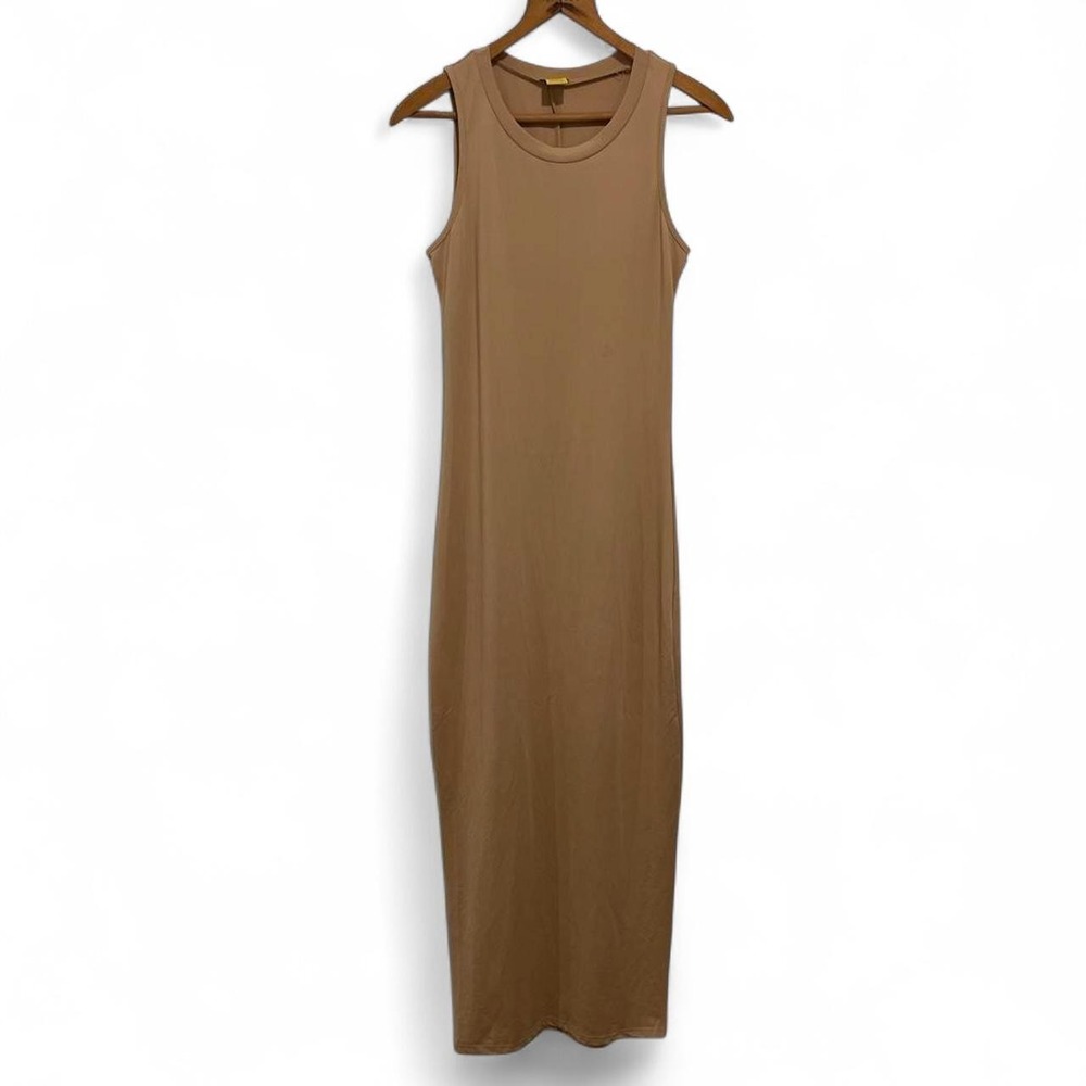 Neutral quiet luxury body con slip dress